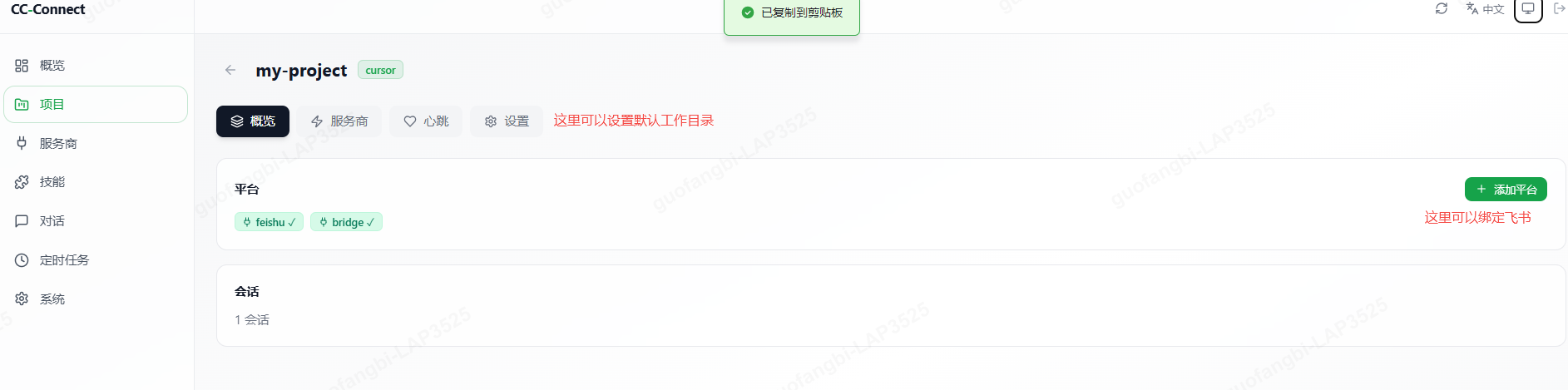 cc-connect 配置页面